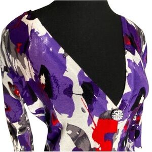 PETER NYGARD Purple Floral Knit Springtime Cardigan Lightweight Size Small